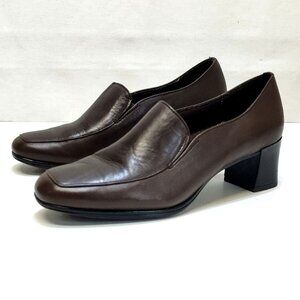 Air Supply Plus Dress Leather Shoes Brown Slip-On Comfort Heel Womens Size 6M